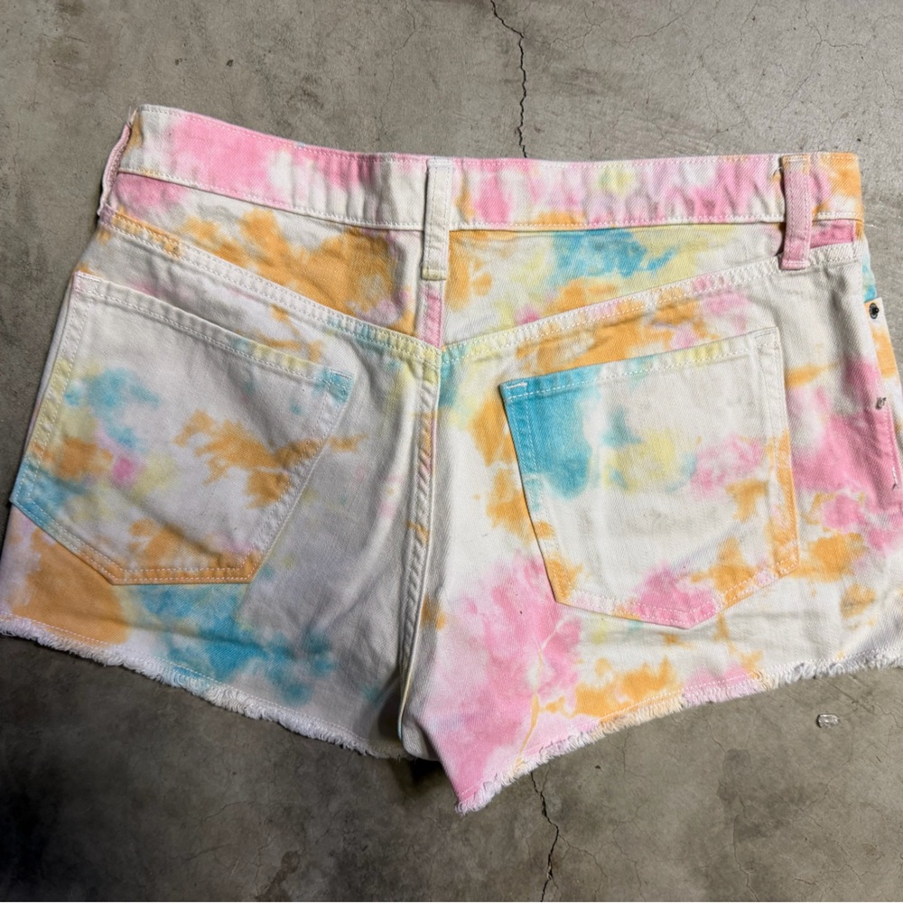 Old Navy Tie-Dye White Denim Shorts with Pink, Yellow & Blue